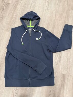 Psycho Bunny Navy and Neon Green Trim Hoodie